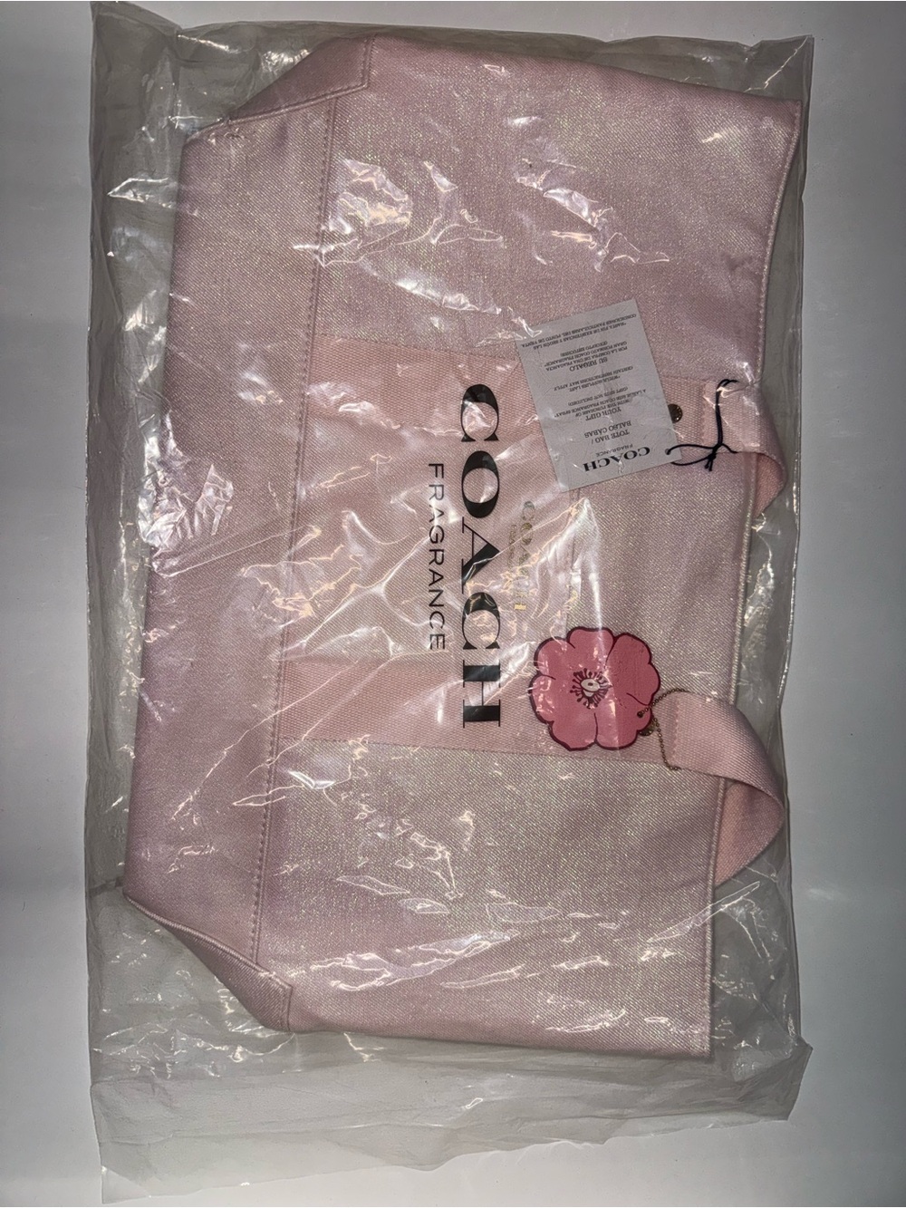 COACH Fragrance Tote Bag Pink Shimmer Limited Edition New with Flower Tag Charm - Picture 2 of 3